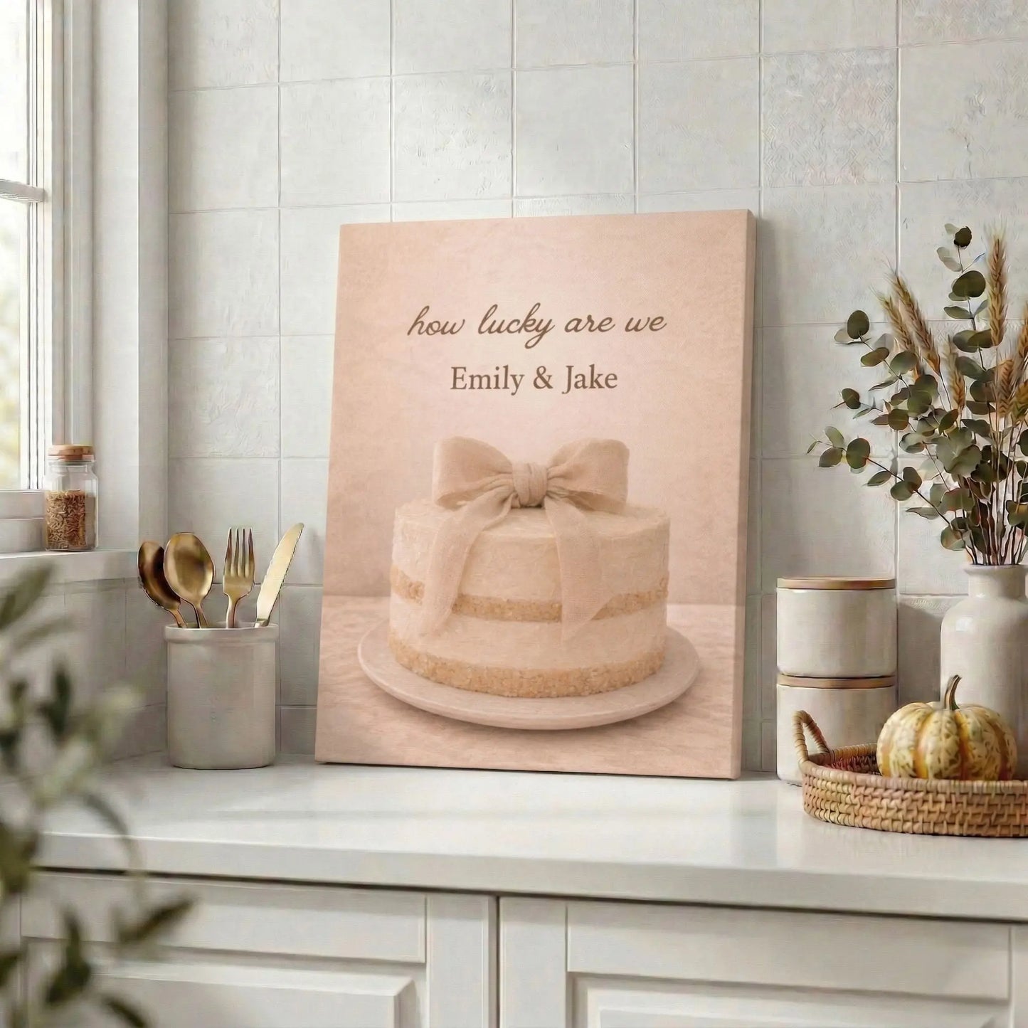 How Lucky Are We | Personalized Kitchen Name Wall Art Canvas