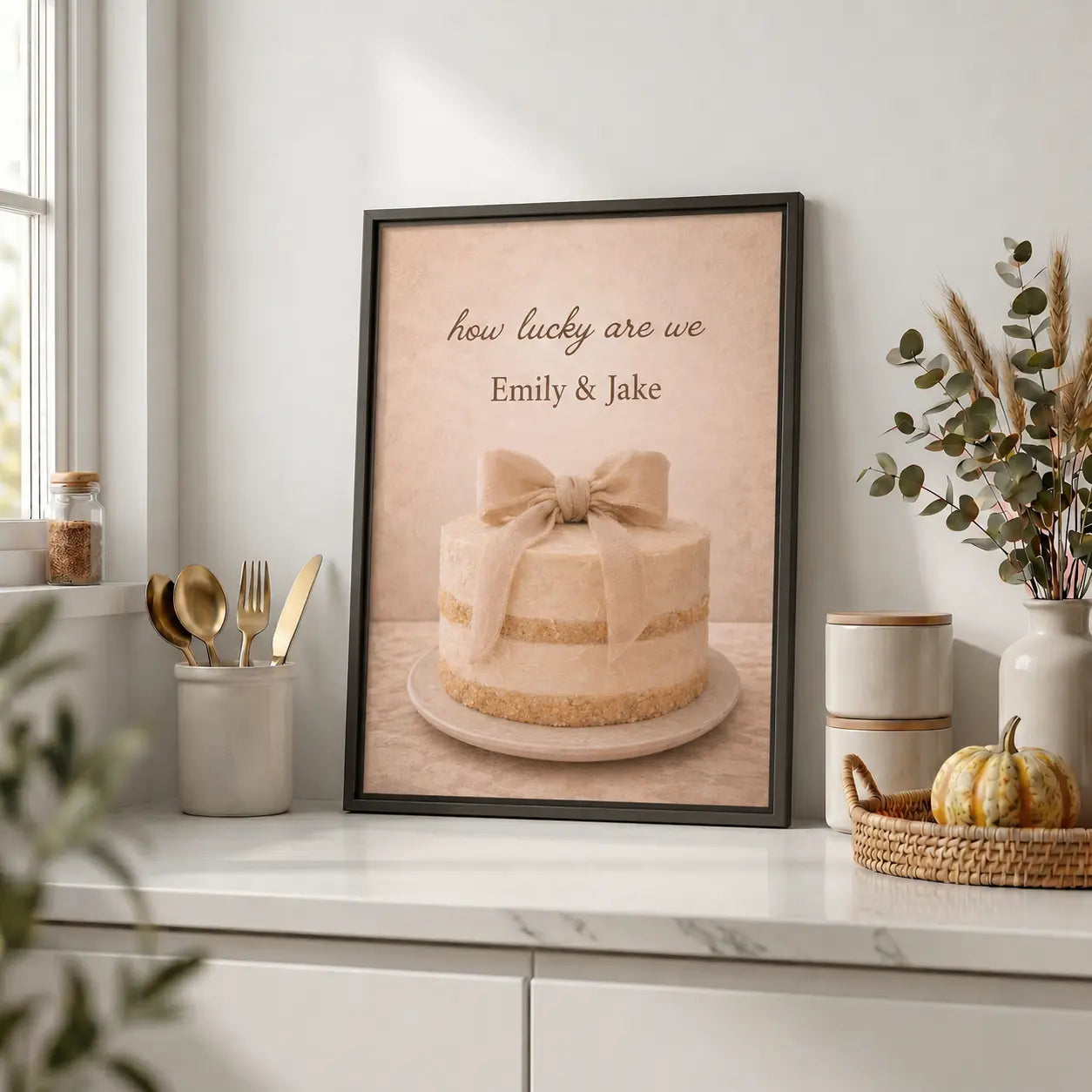 How Lucky Are We | Framed Personalized Kitchen Name Wall Art Canvas