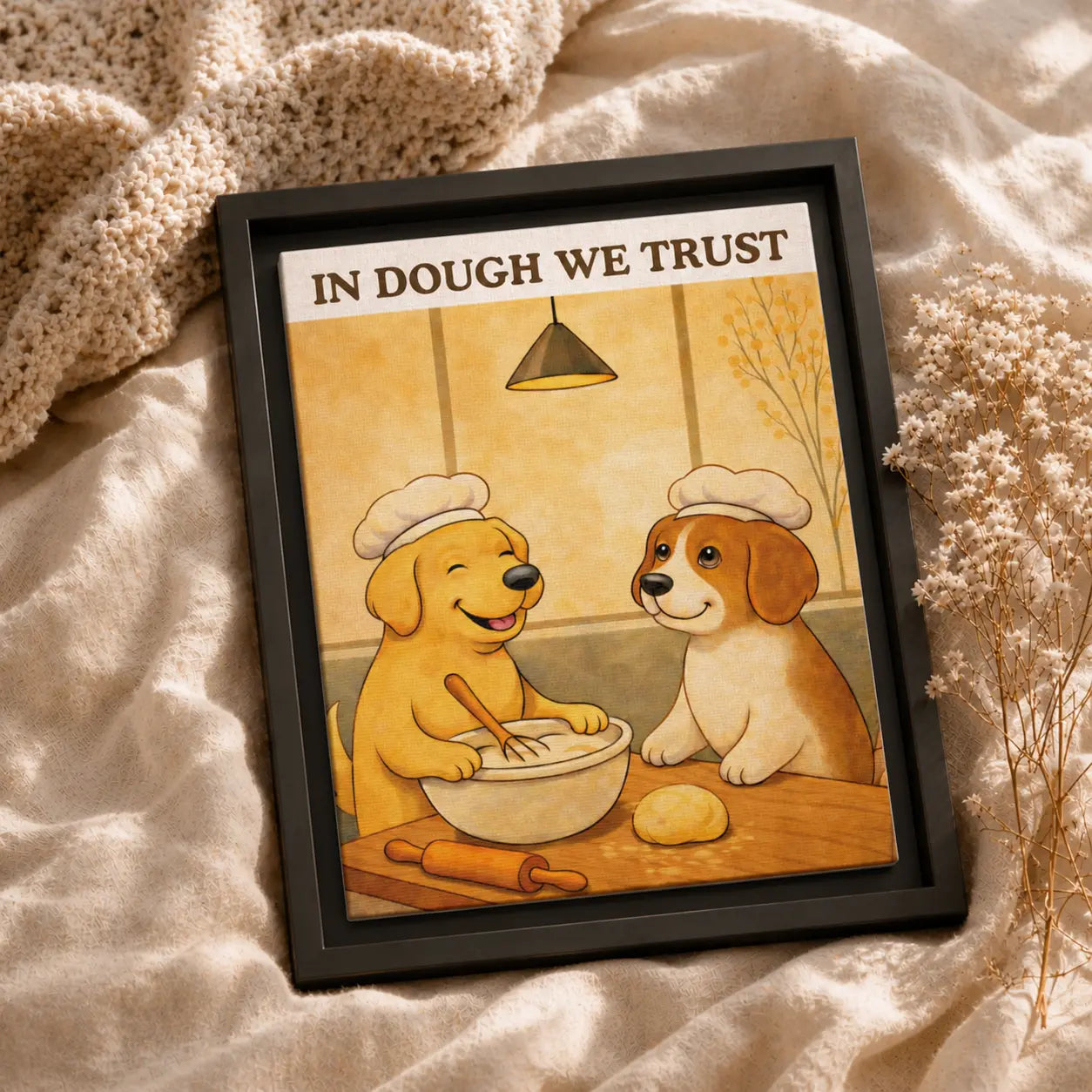 In Dough We Trust | Framed Kitchen Wall Art Canvas
