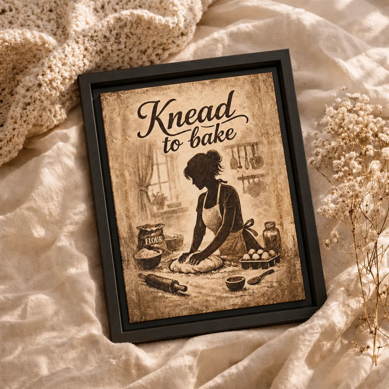 Knead To Bake | Framed Kitchen Wall Art Canvas