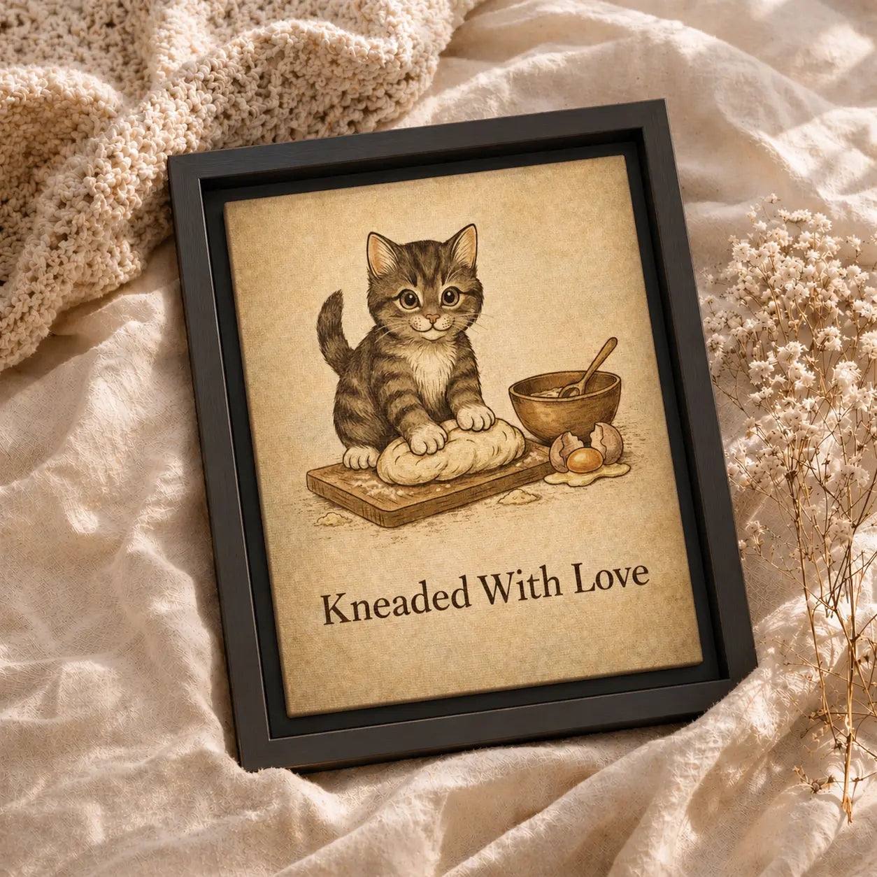 Kneaded With Love | Framed Cat Kitchen Wall Art Canvas