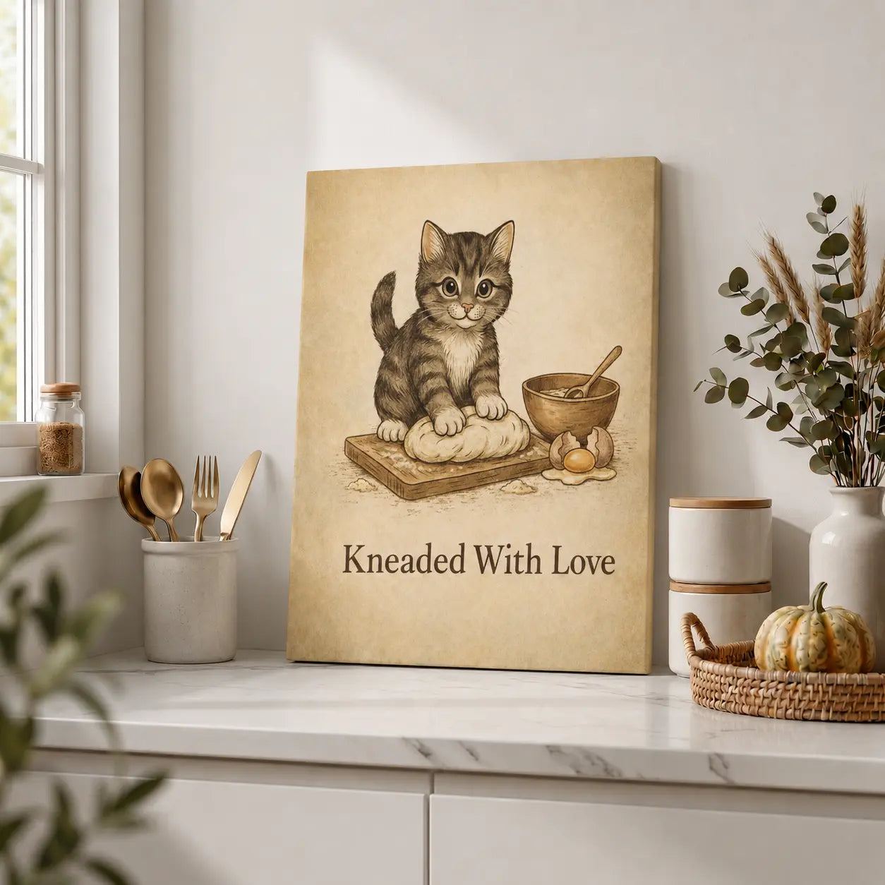 Kneaded With Love | Cat Kitchen Wall Art Canvas