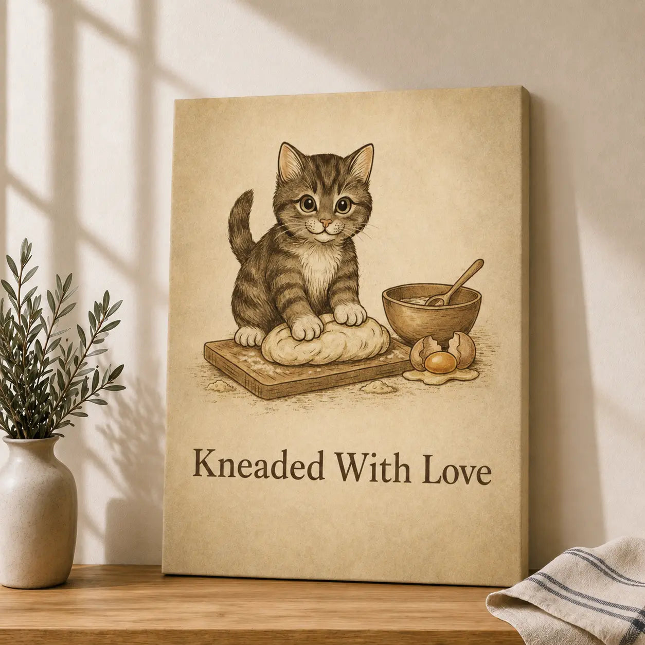 Kneaded With Love | Cat Kitchen Wall Art Canvas