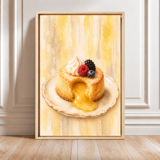 Cake Wall Art | Molten Lava Cake Painting | Framed Cozy Kitchen Canvas