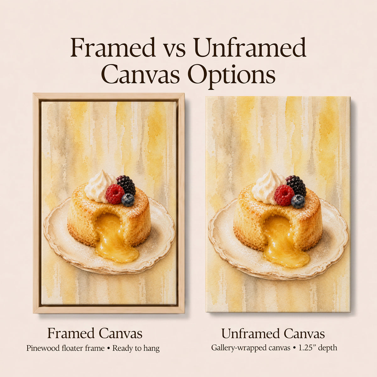 Cake Wall Art | Molten Lava Cake Painting | Framed Cozy Kitchen Canvas