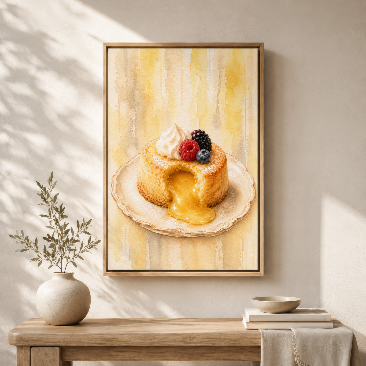 Cake Wall Art | Molten Lava Cake Painting | Framed Cozy Kitchen Canvas