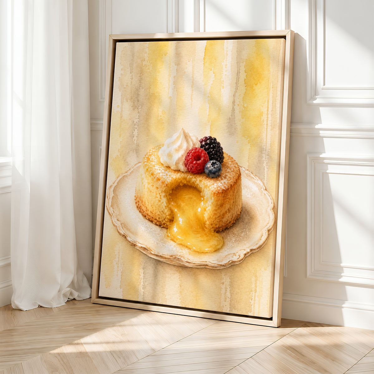 Cake Wall Art | Molten Lava Cake Painting | Framed Cozy Kitchen Canvas