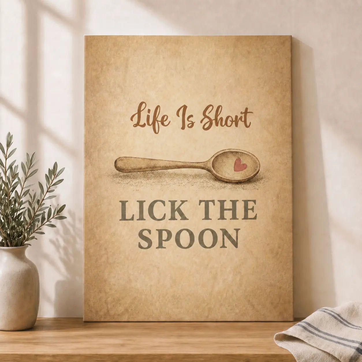 Life Is Short Lick the Spoon | Motivational Kitchen Wall Art Canvas