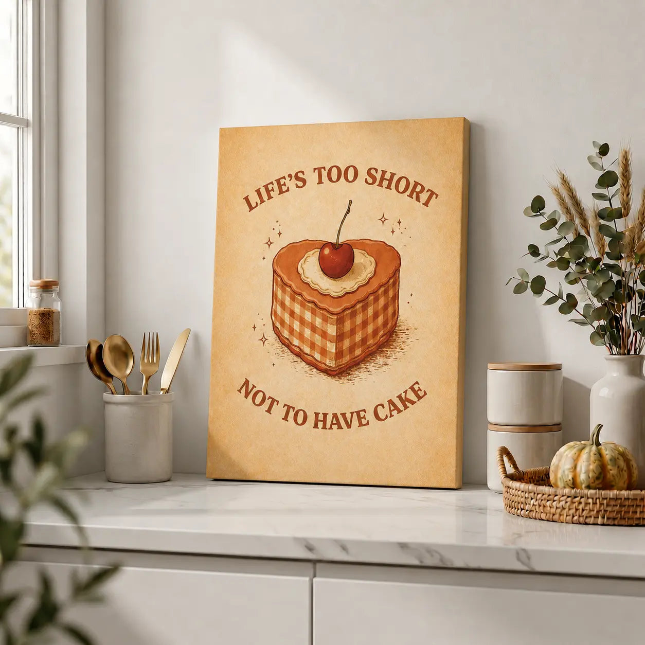 Life’s Too Short Not To Have Cake | Motivational Kitchen Wall Art