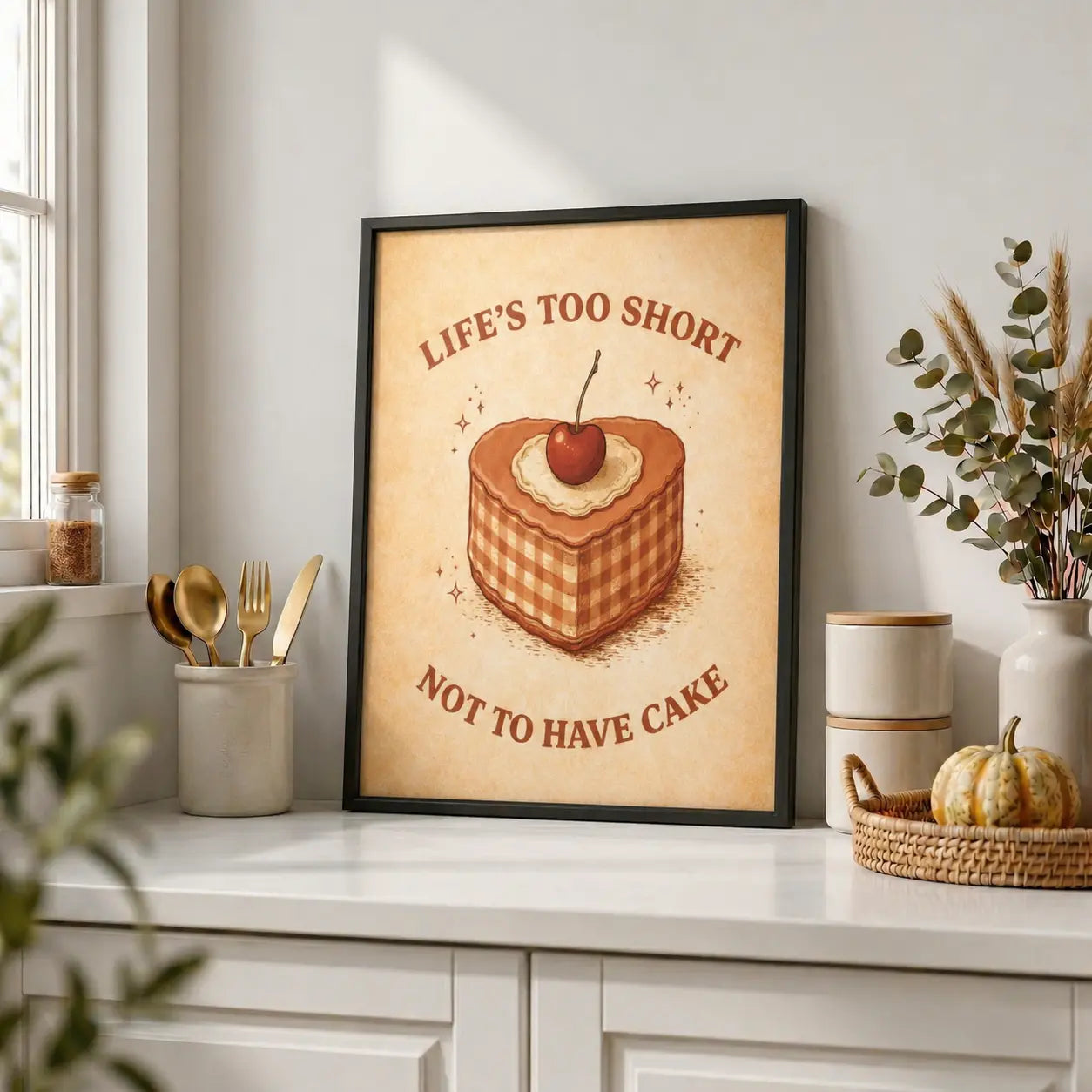 Life’s Too Short Not To Have Cake | Framed Motivational Kitchen Wall Art