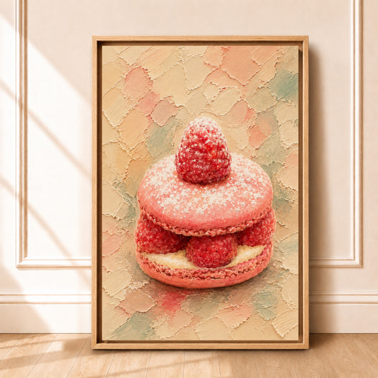 Framed Raspberry Macaron Bakery Wall Art Canvas