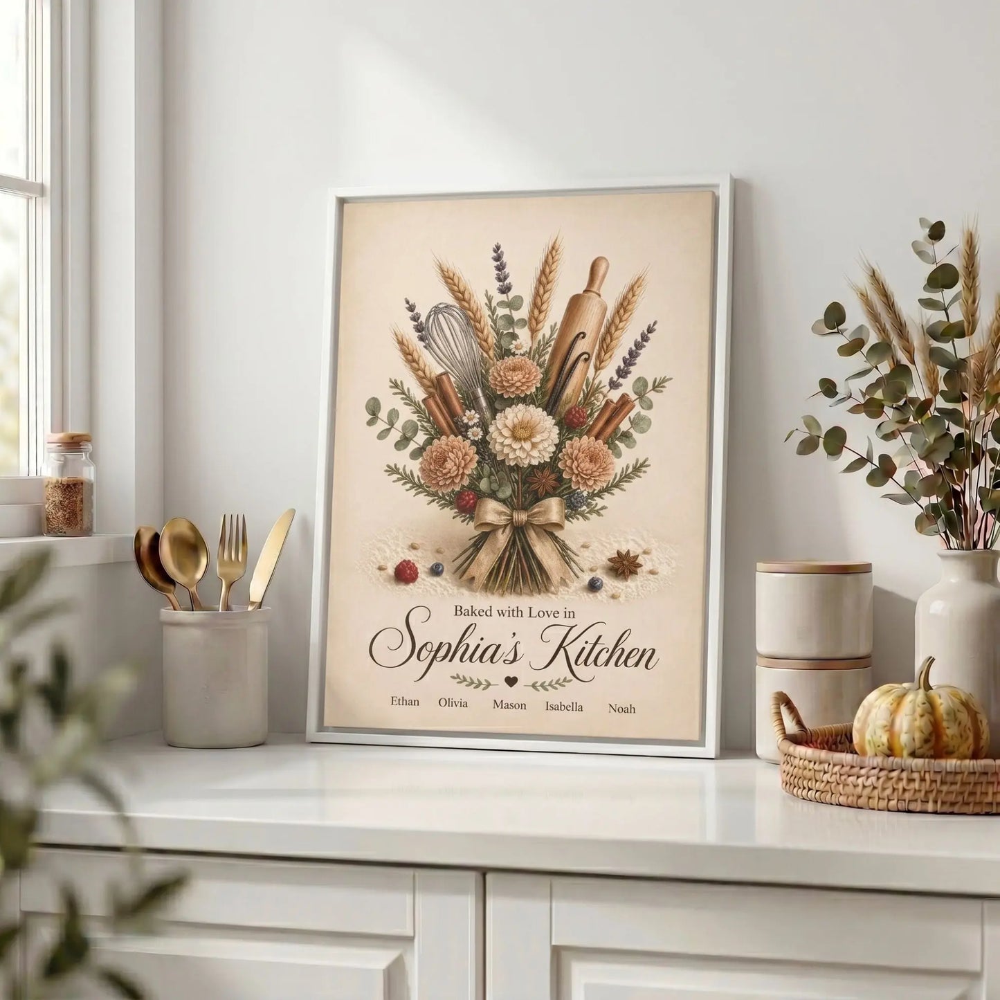 Baked with Love | Personalized Framed Kitchen Wall Art Canvas