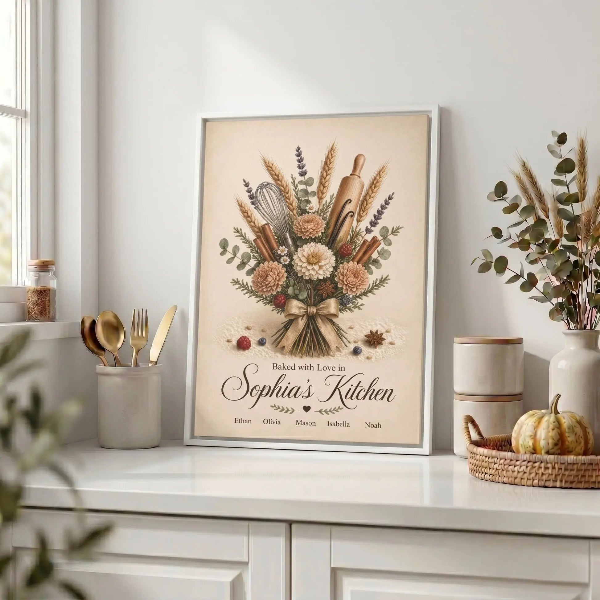 Baked with Love | Personalized Framed Kitchen Wall Art Canvas