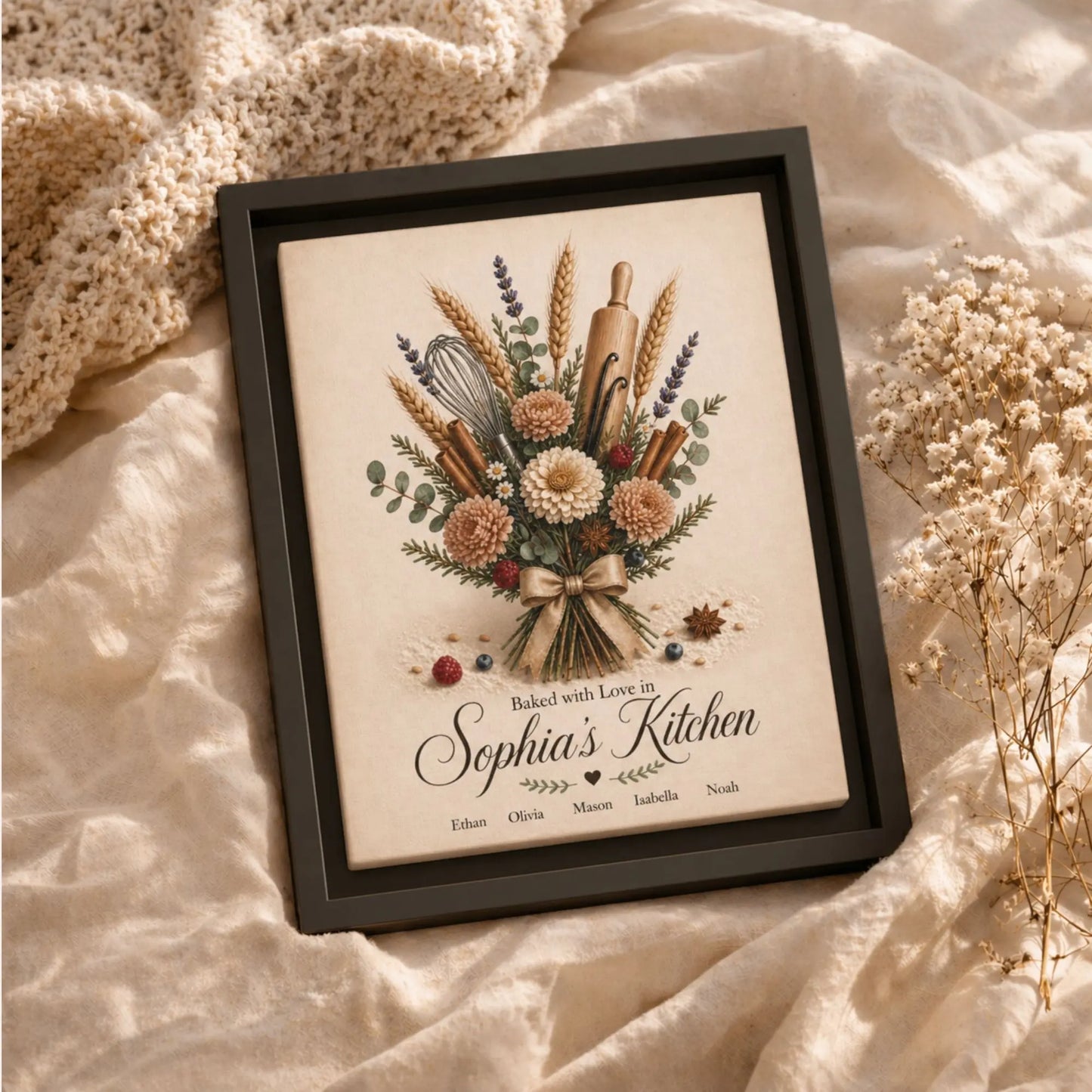 Baked with Love | Personalized Framed Kitchen Wall Art Canvas