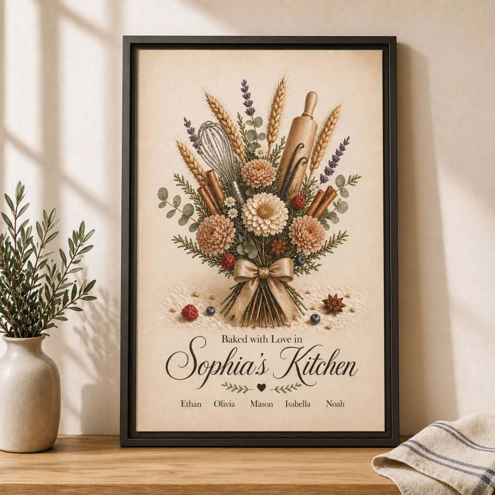 Baked with Love | Personalized Framed Kitchen Wall Art Canvas