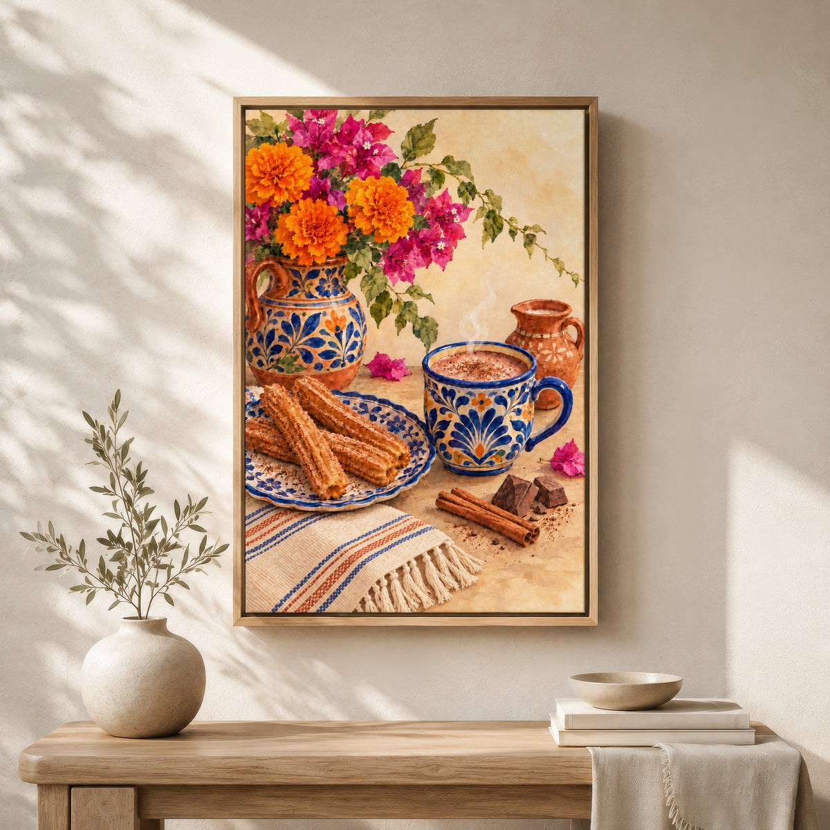 Mexican Wall Art Decor | Framed Churros and Hot Chocolate Print Canvas