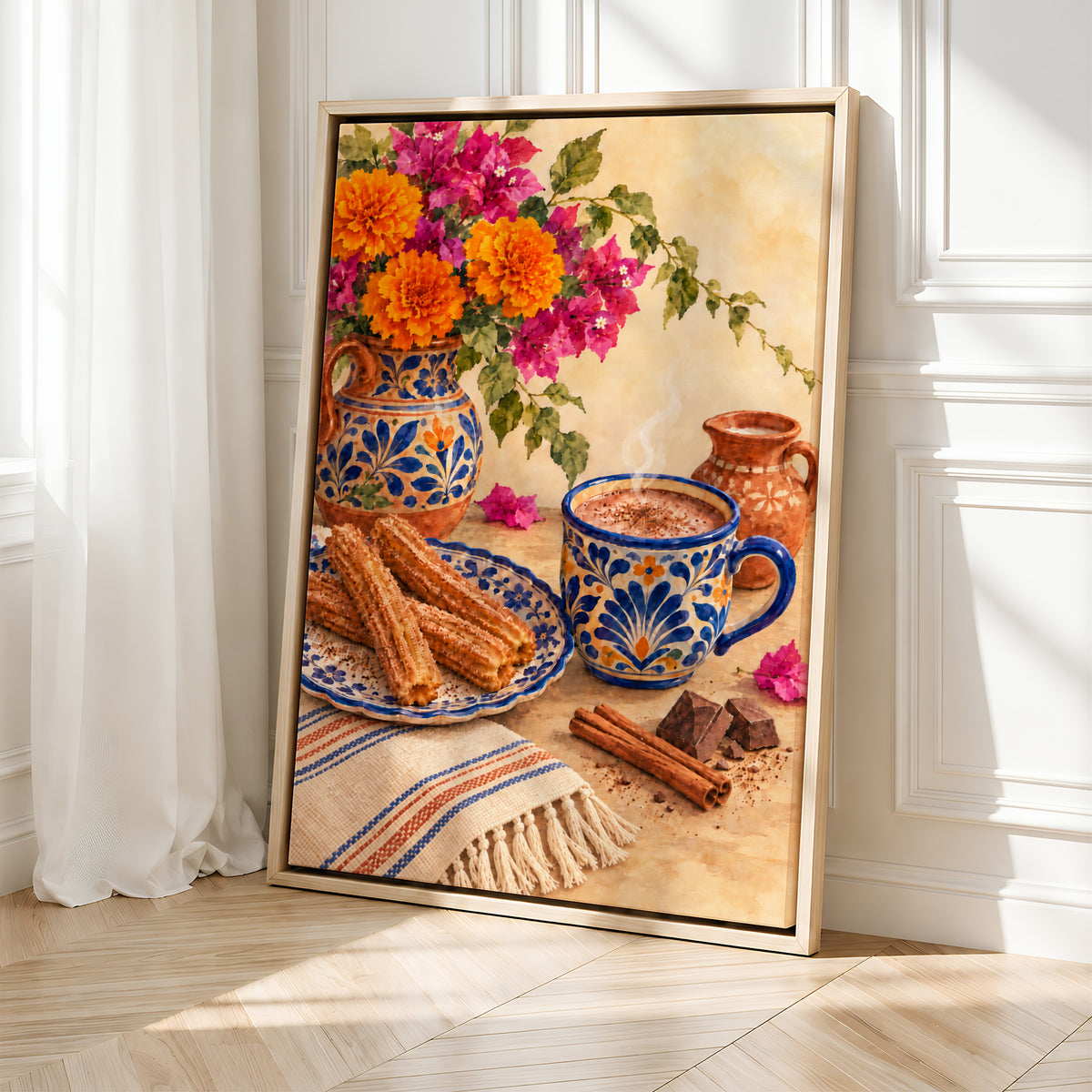 Mexican Wall Art Decor | Framed Churros and Hot Chocolate Print Canvas
