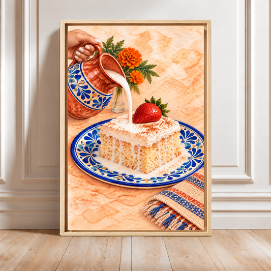 Mexican Wall Art Decor Canvas | Framed Tres Leches and Talavera Print Canvas