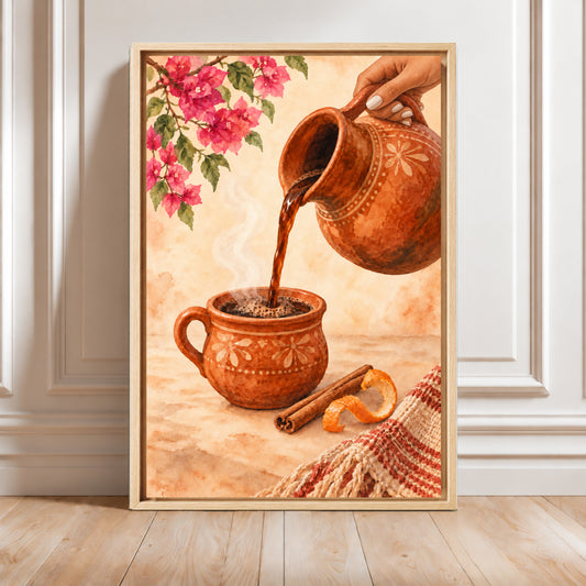 Mexican Wall Art Decor | Café de Olla | Framed Cozy Coffee Bar Canvas