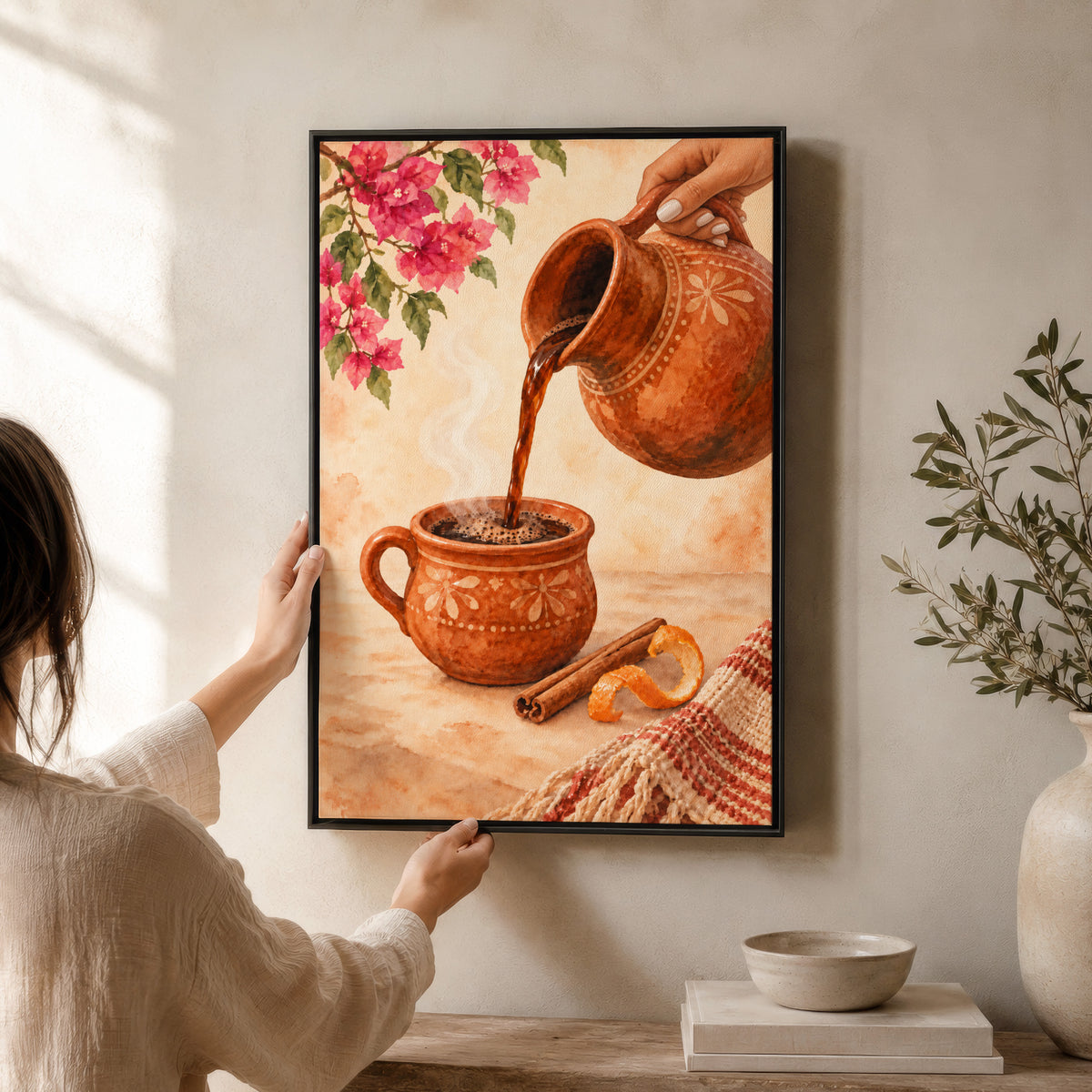 Mexican Wall Art Decor | Café de Olla | Framed Cozy Coffee Bar Canvas