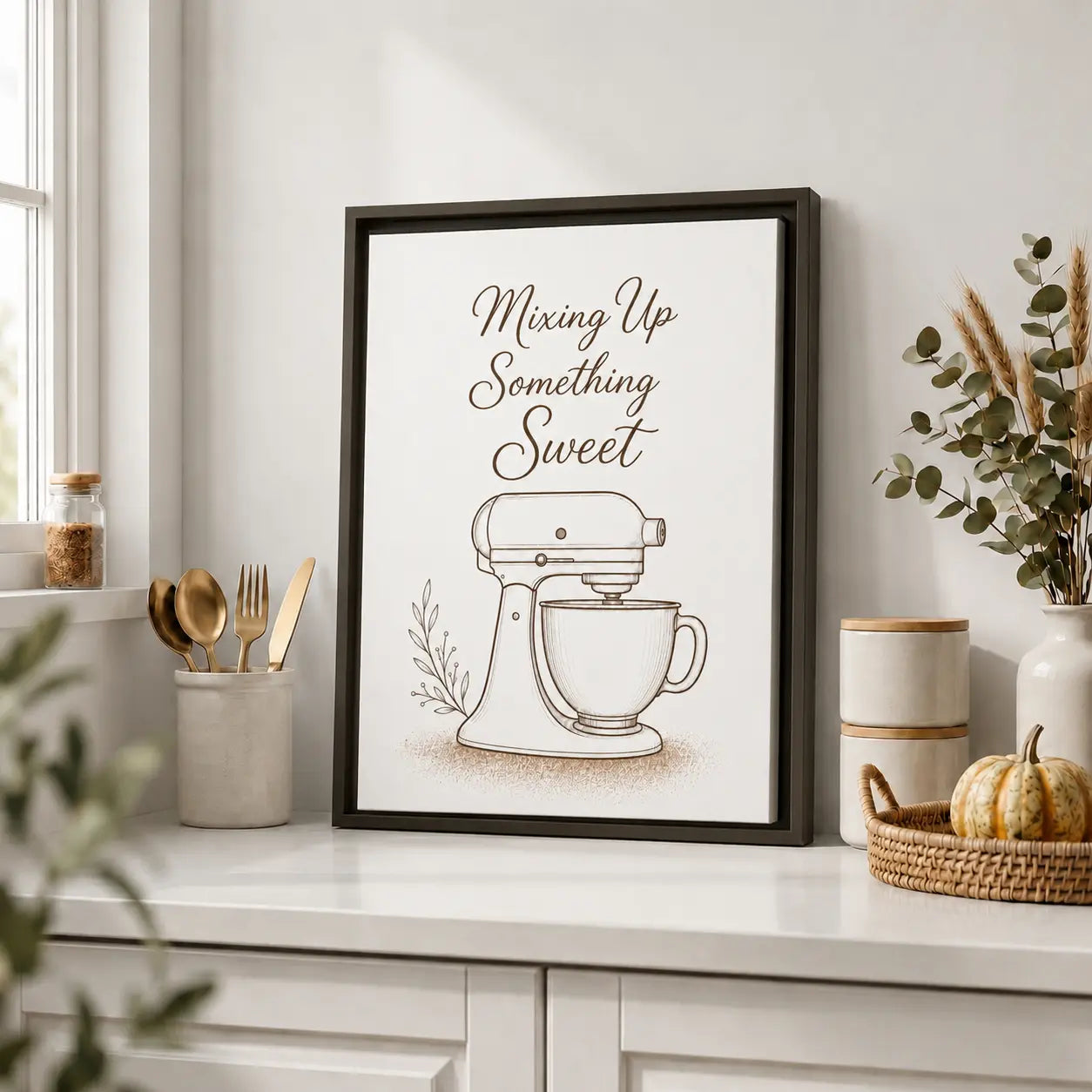 Mixing Up Something Sweet | Framed Kitchen Wall Art Canvas