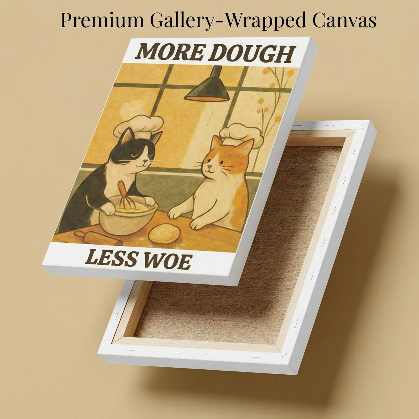 More Dough Less Woe | Cat Lover Kitchen Wall Art Canvas