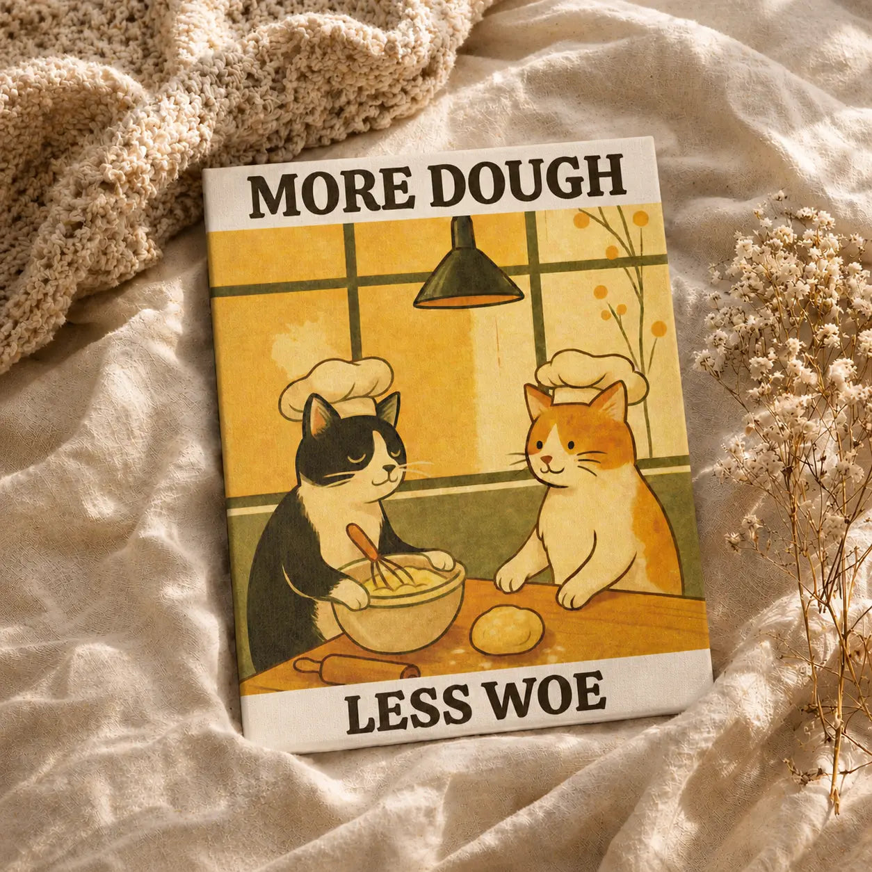 More Dough Less Woe | Cat Lover Kitchen Wall Art Canvas