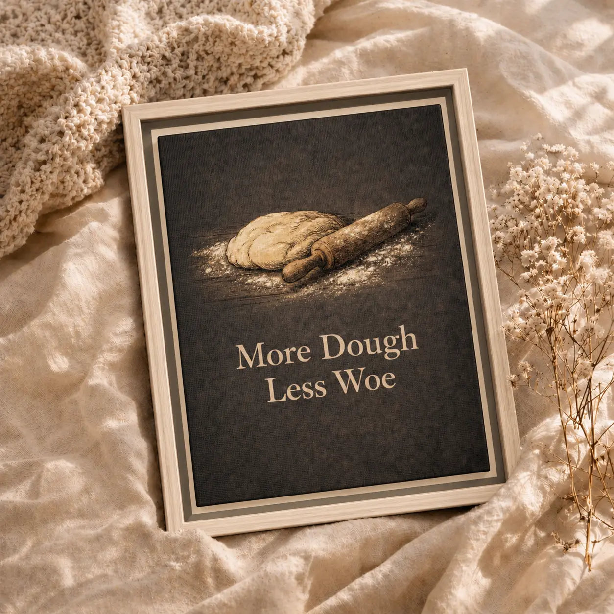 More Dough Less Woe | Framed Kitchen Wall Art Canvas
