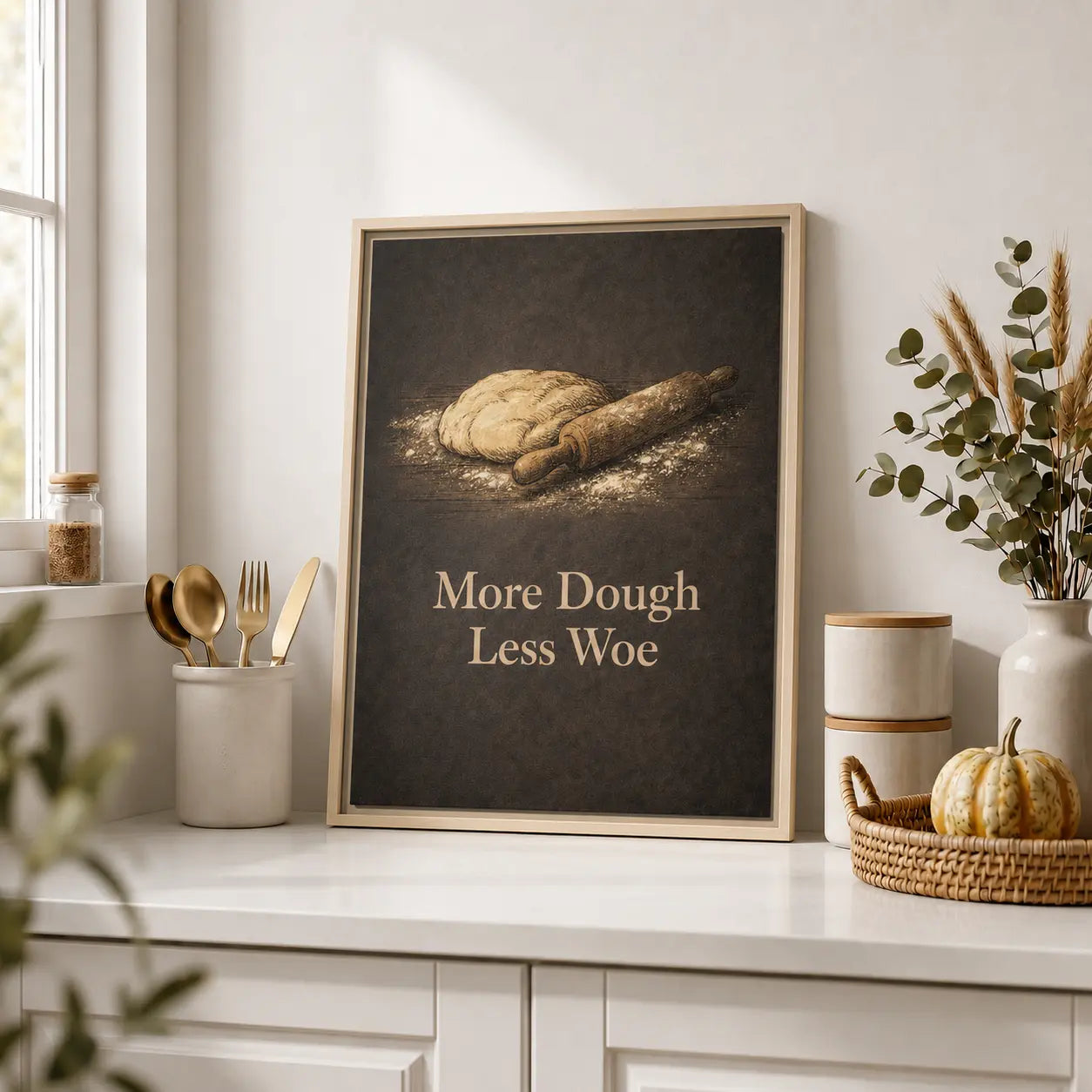 More Dough Less Woe | Framed Kitchen Wall Art Canvas