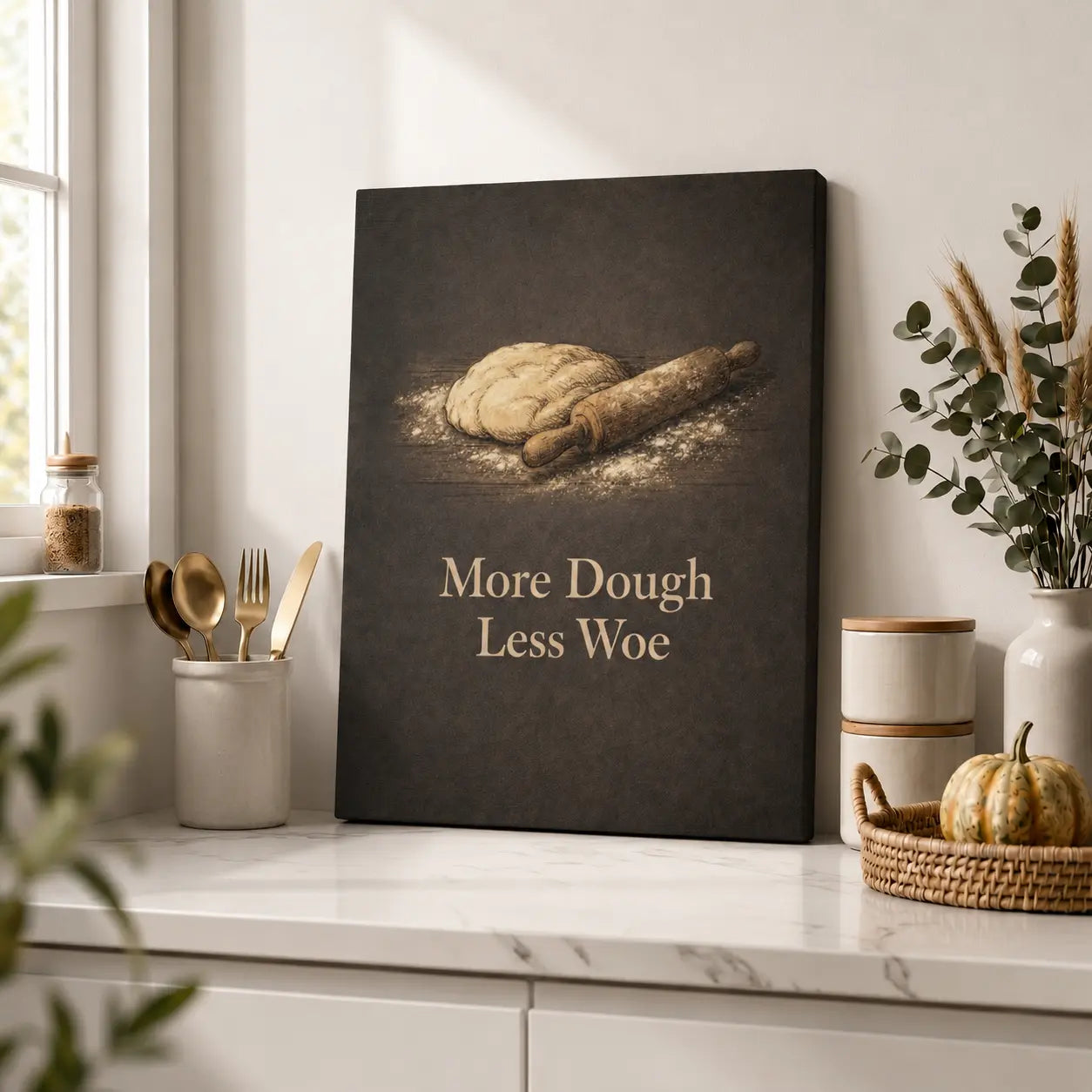 More Dough Less Woe | Kitchen Wall Art Canvas