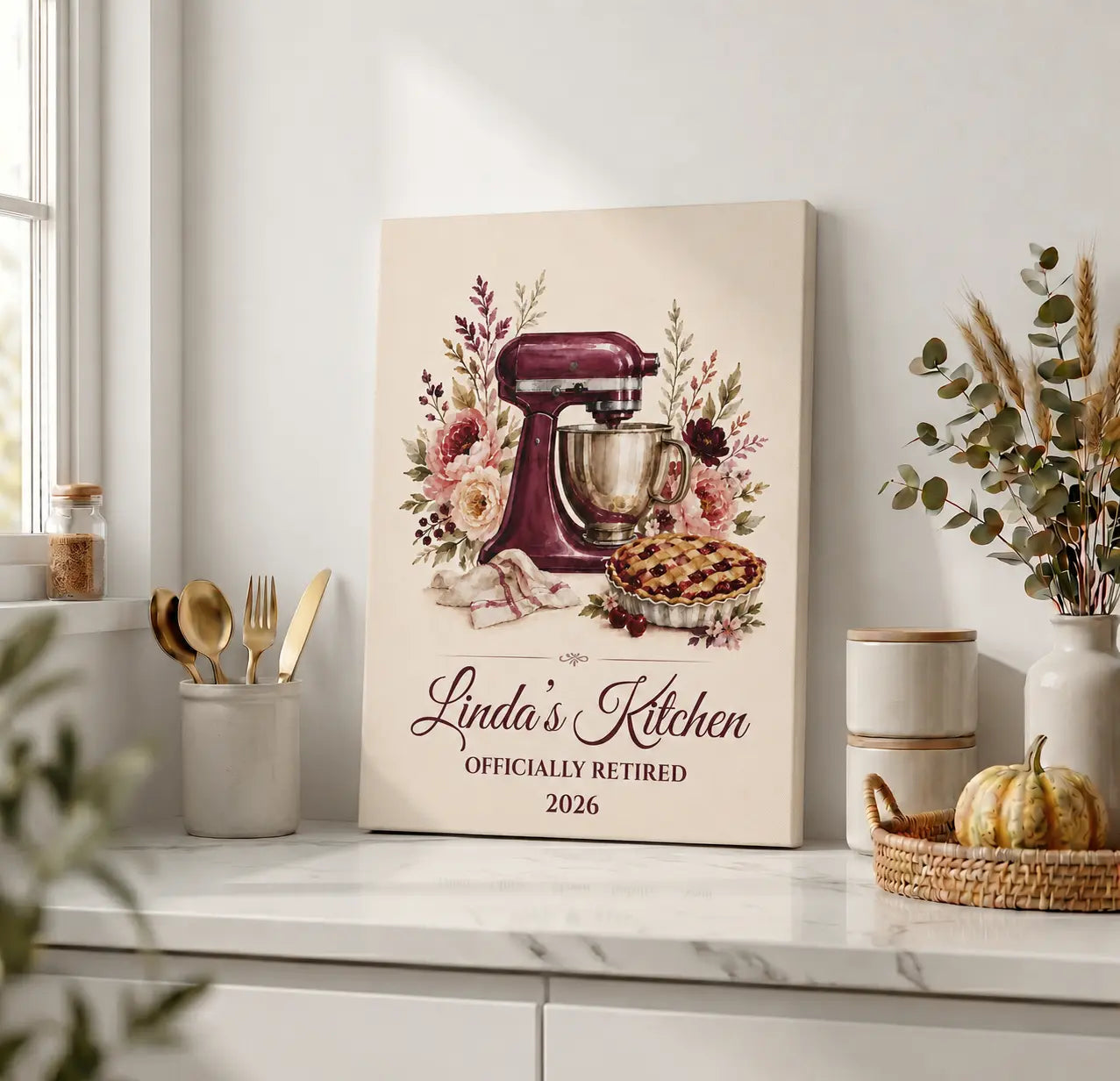Officially Retired | Personalized Kitchen Name Wall Art