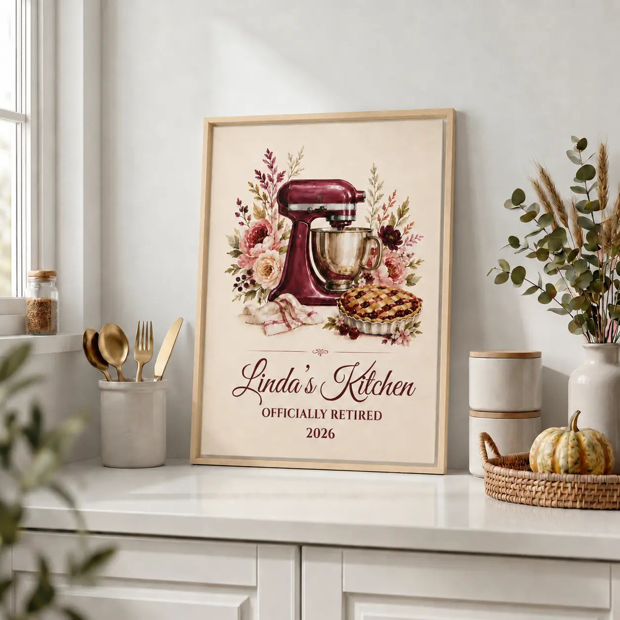 Officially Retired | Framed Personalized Kitchen Name Wall Art