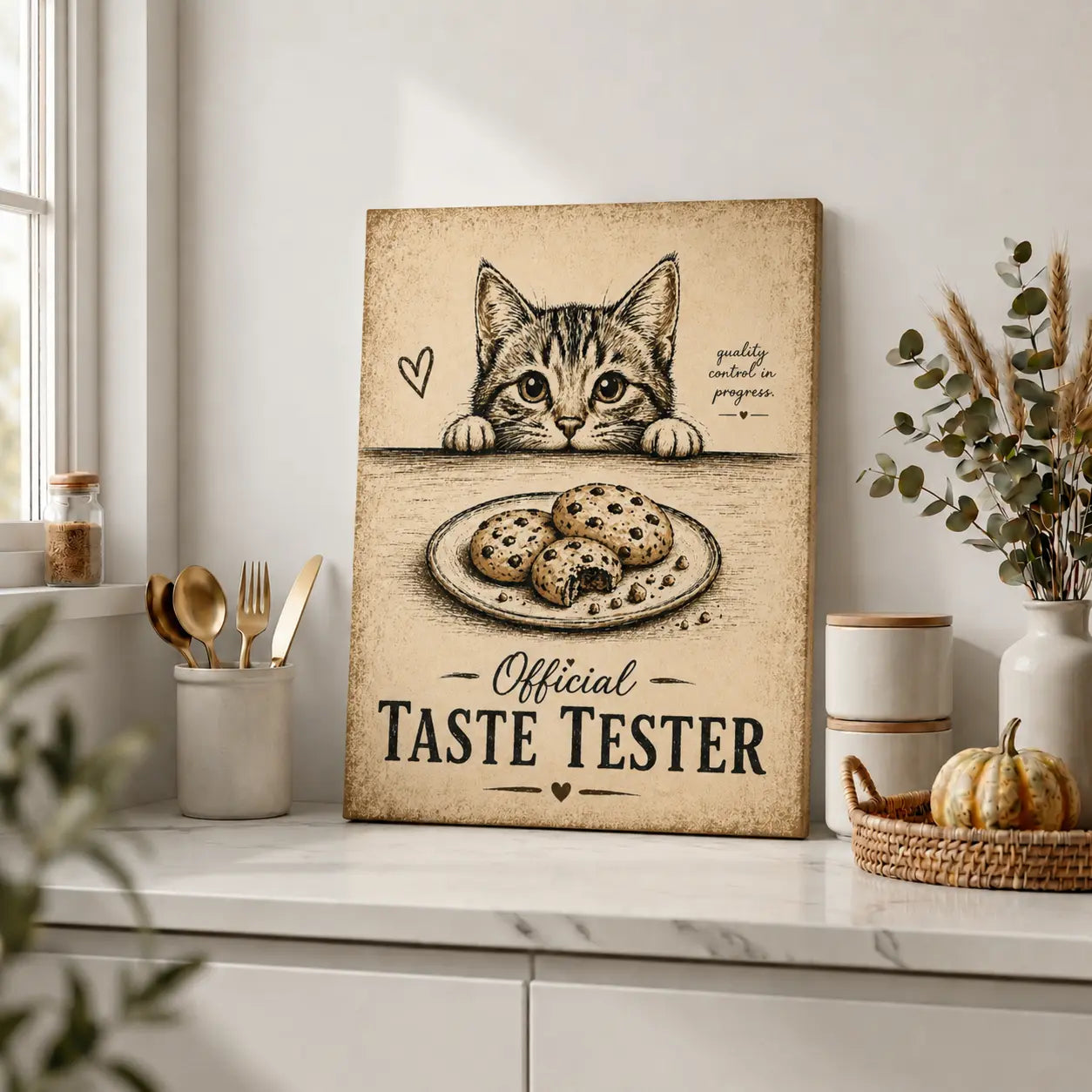 Cat Taste Tester | Kitchen Wall Art Canvas