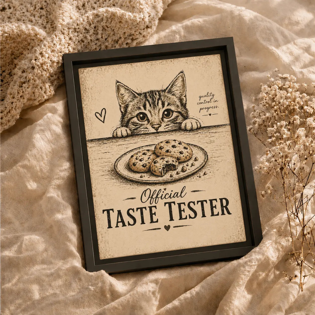 Cat Taste Tester | Framed  Kitchen Wall Art Canvas