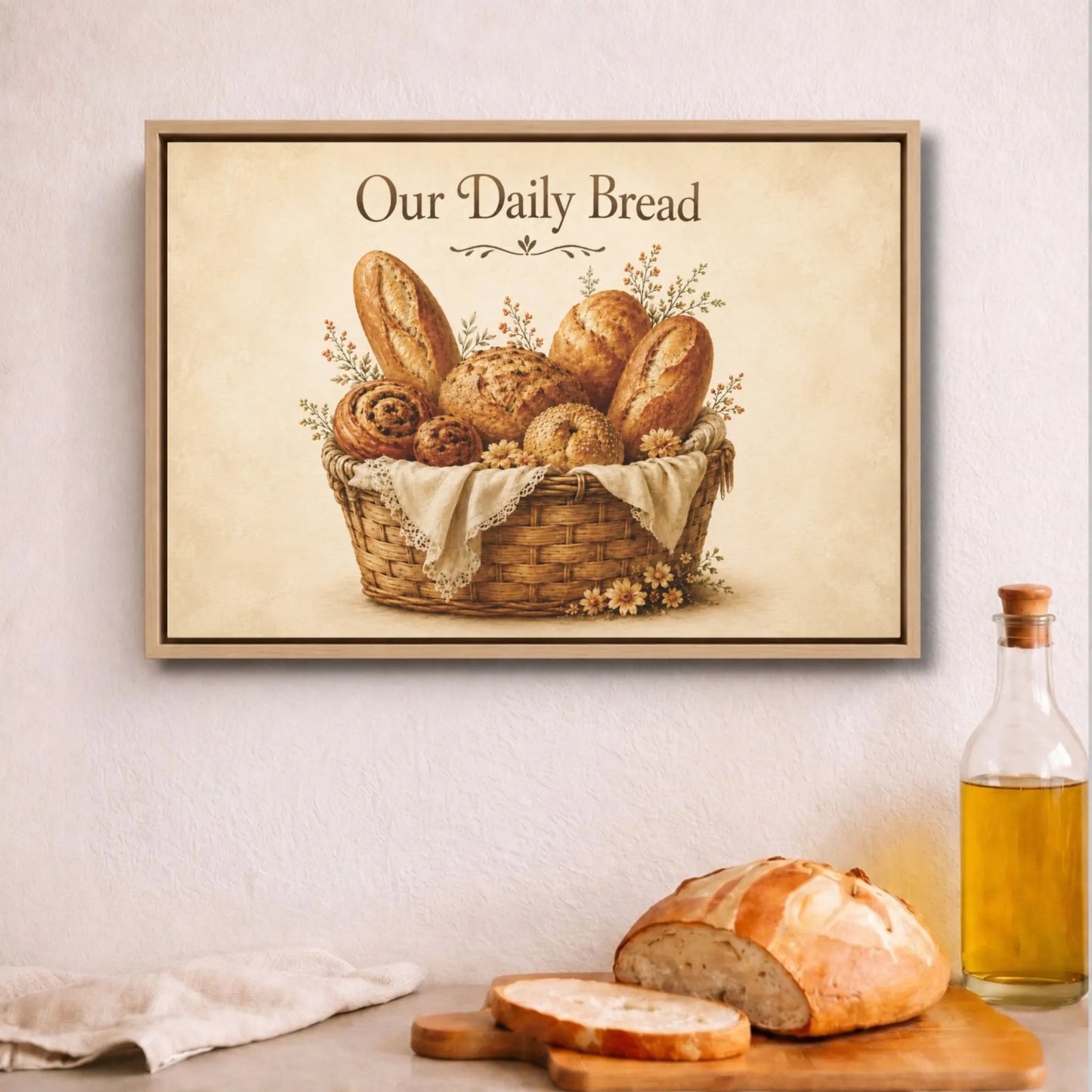 Our Daily Bread | Framed Kitchen Wall Art Canvas