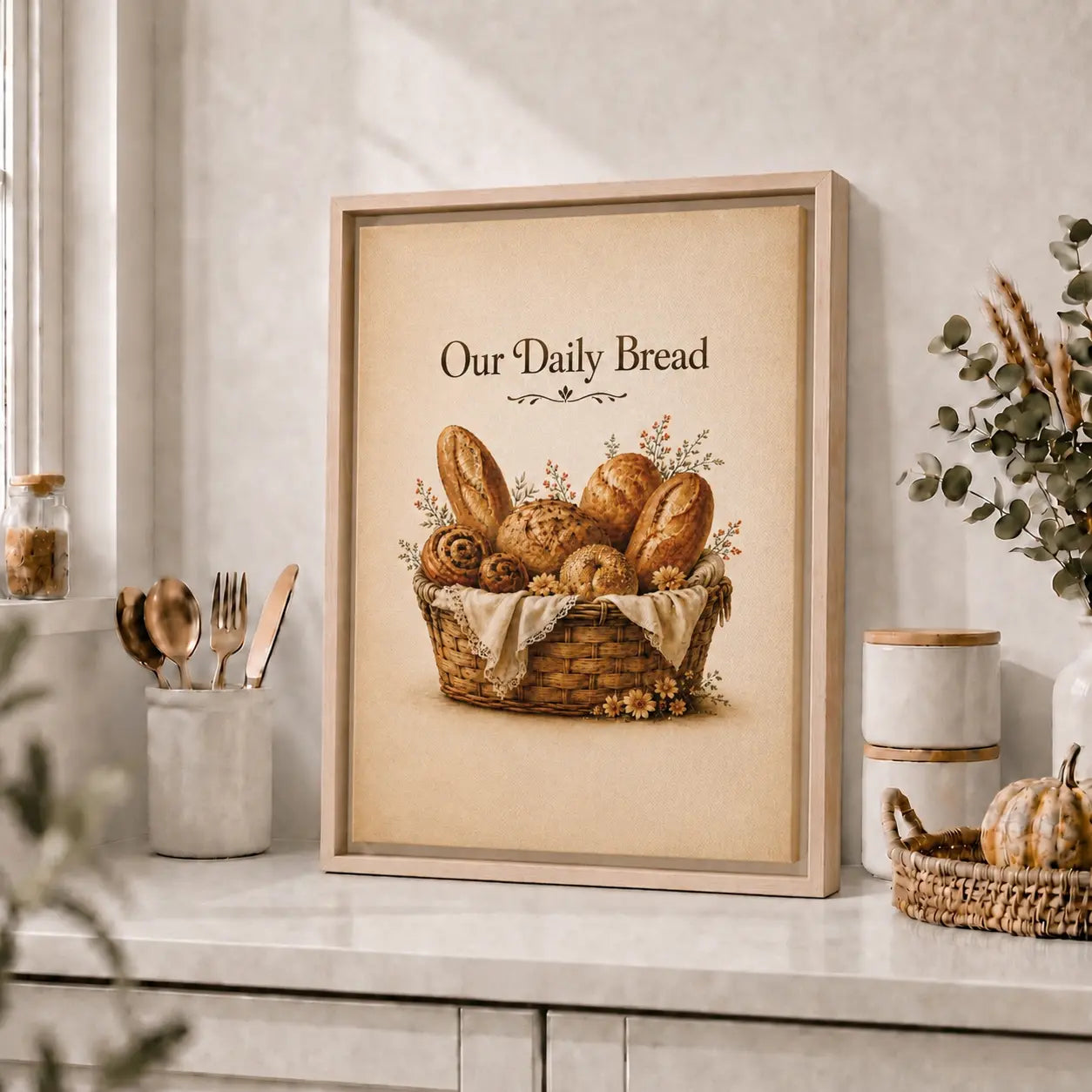 Our Daily Bread | Framed Kitchen Wall Art Canvas