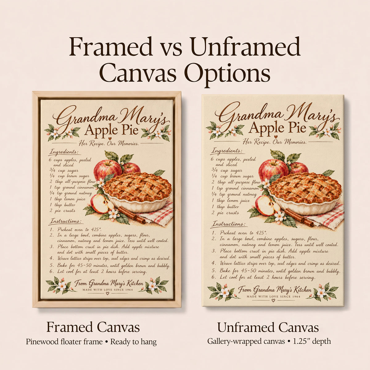 Framed Personalized Wall Art Canvas | Handwritten Recipe Gifts