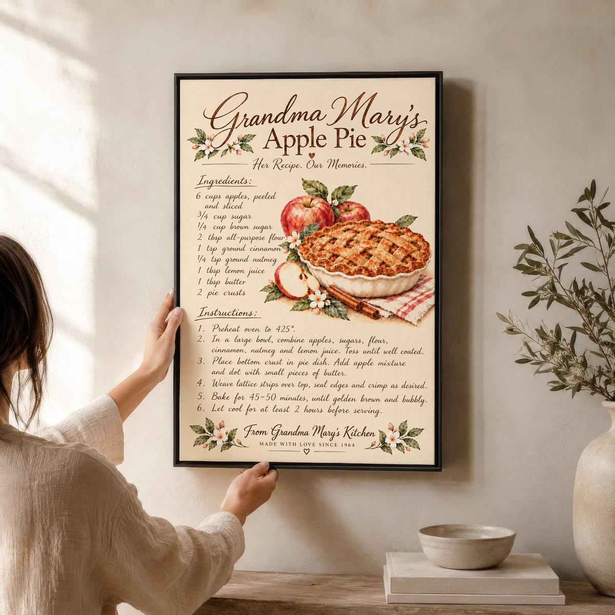 Framed Personalized Wall Art Canvas | Handwritten Recipe Gifts