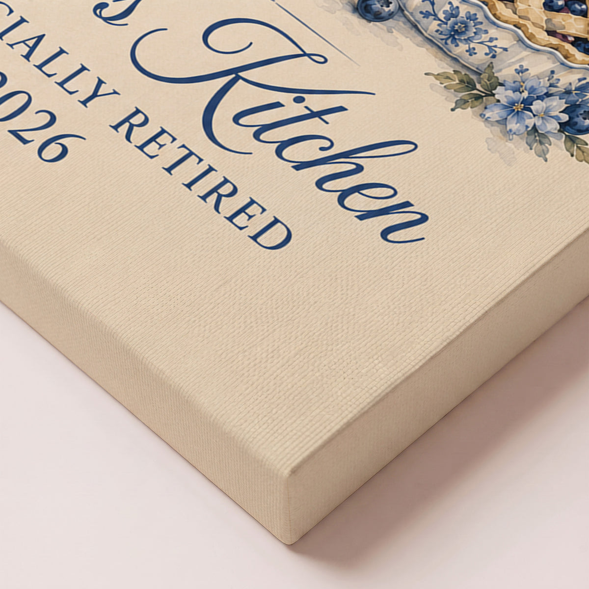 Personalized Wall Art | Framed Blue Floral Retirement Kitchen Canvas