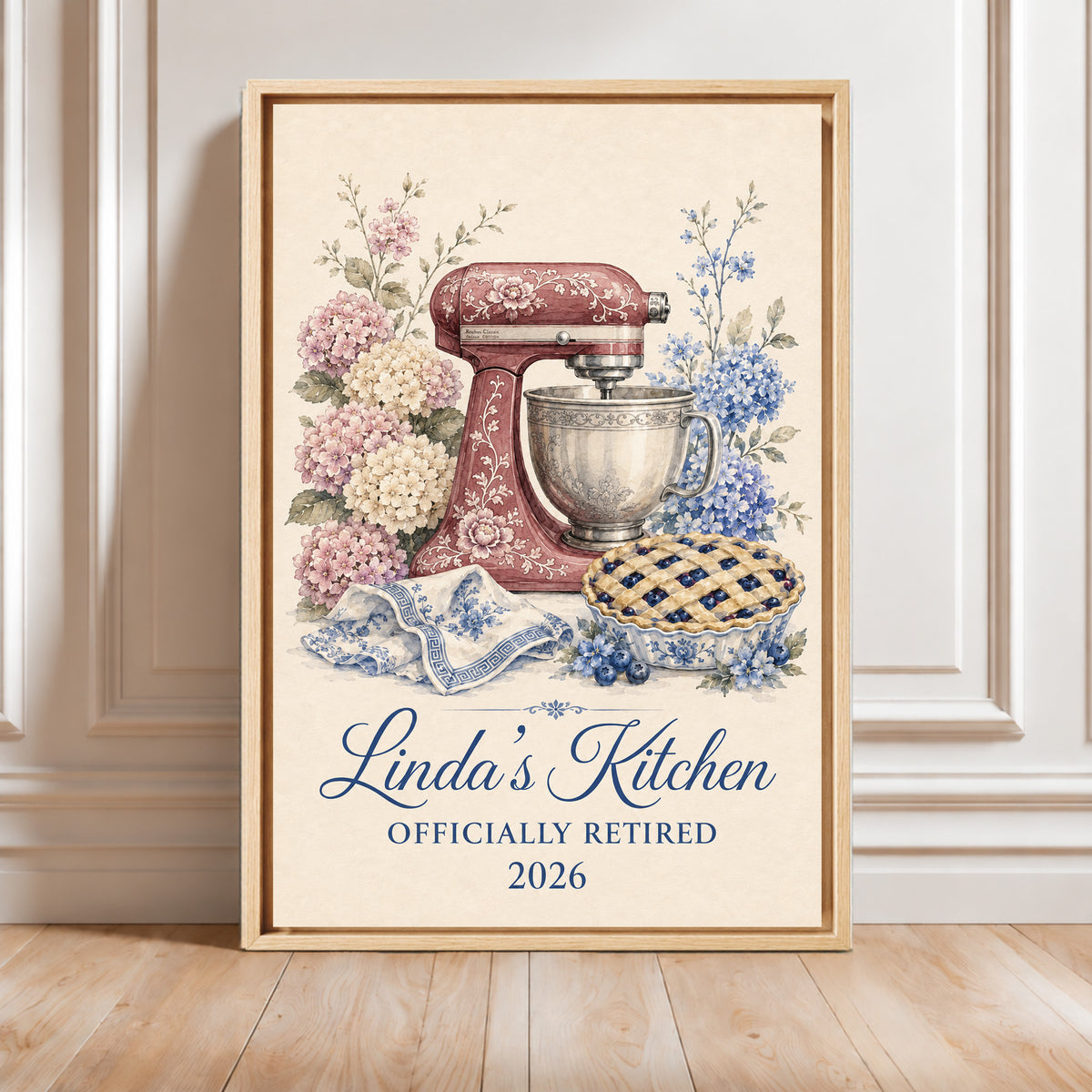 Personalized Wall Art | Burgundy Mixer & Hydrangeas Retirement Canvas