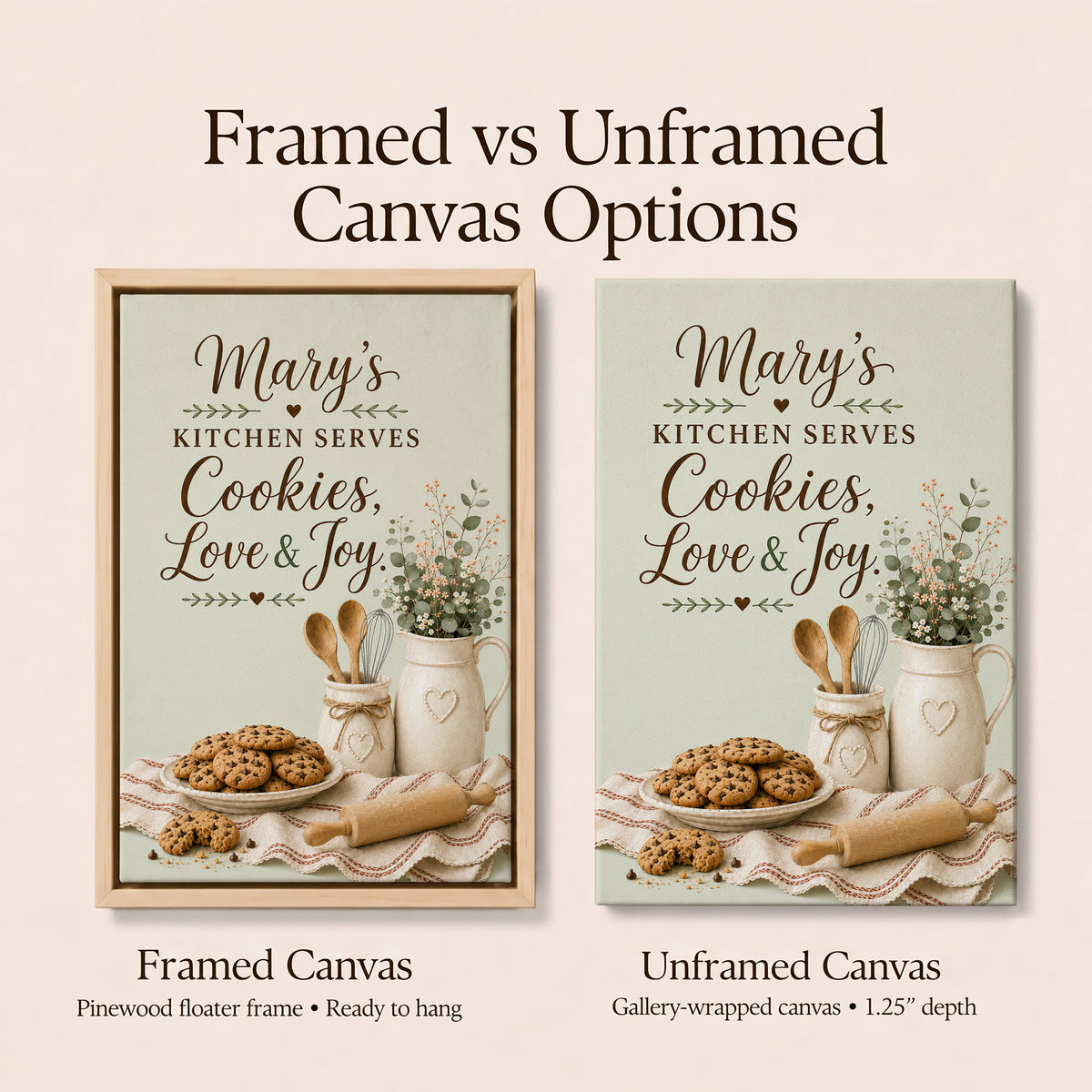 Personalized Wall Art | Framed Cookies, Love & Joy Kitchen Canvas