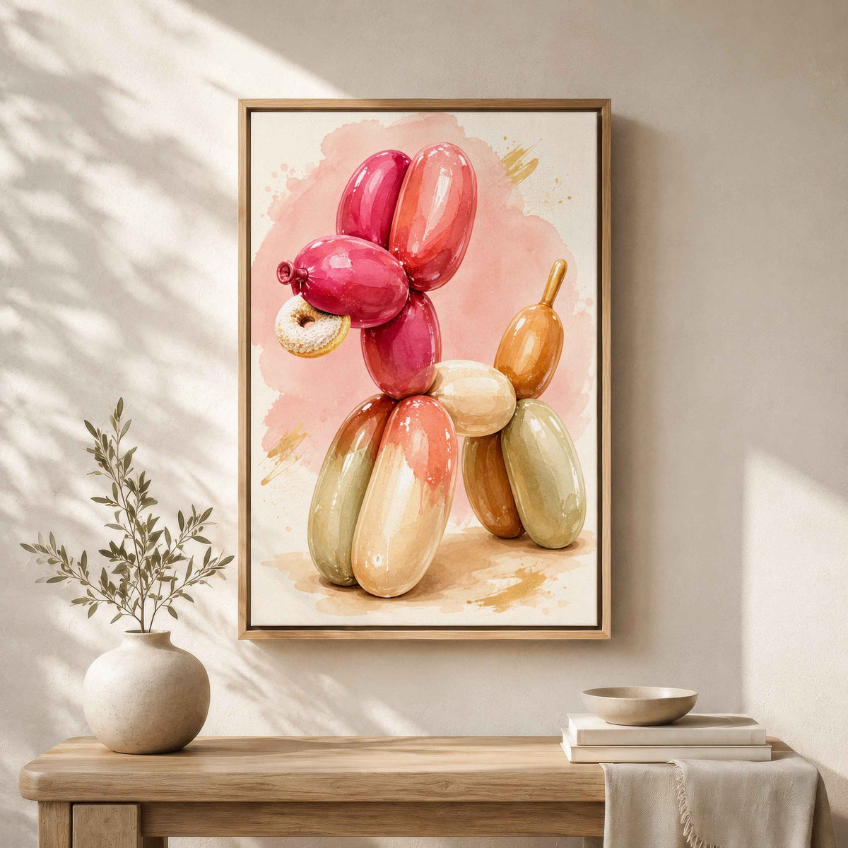 Balloon Dog Wall Art | Framed Pink Watercolor Canvas