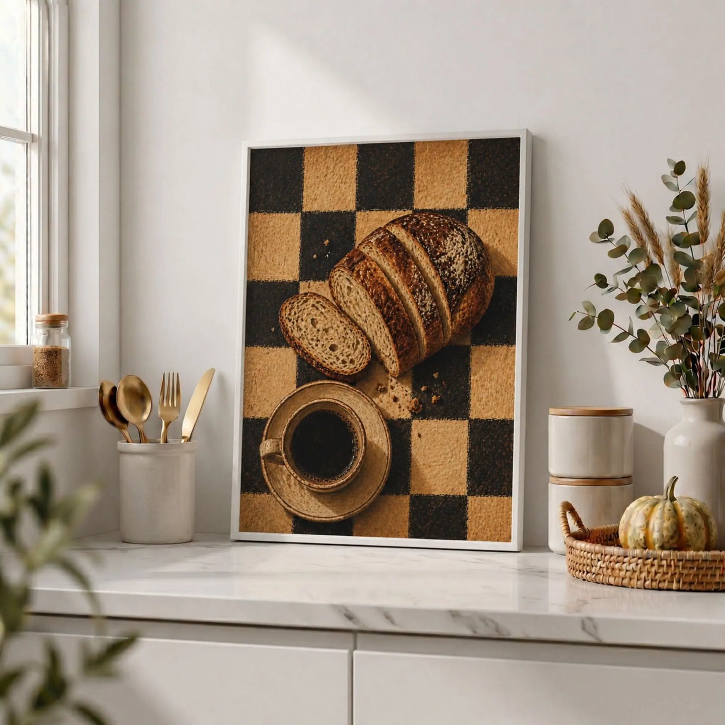 Bread & Morning Coffee | Framed Kitchen Wall Art Canvas