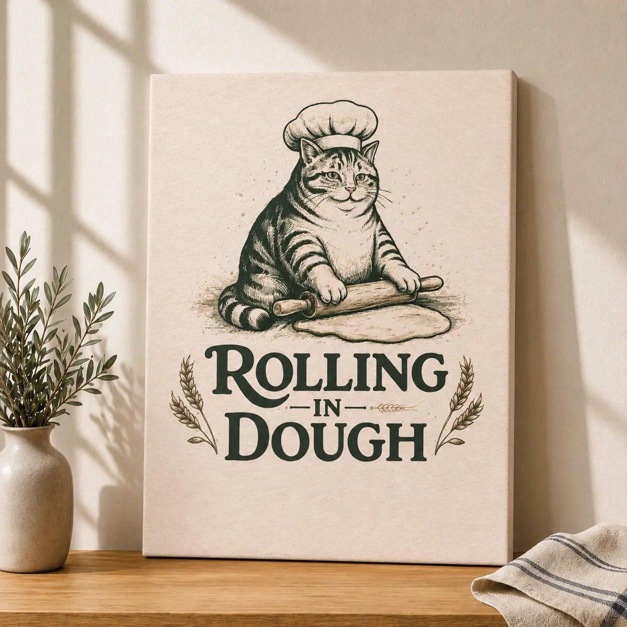 Rolling in Dough | Cat Kitchen Wall Art Canvas