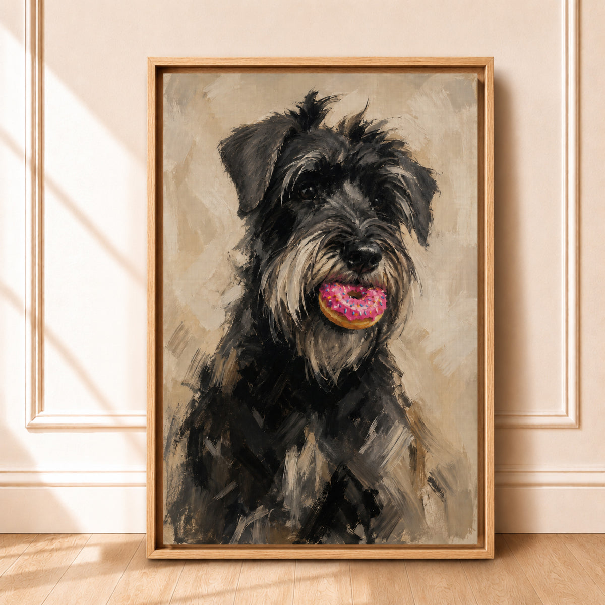 Framed Schnauzer Dog Wall Art on Canvas