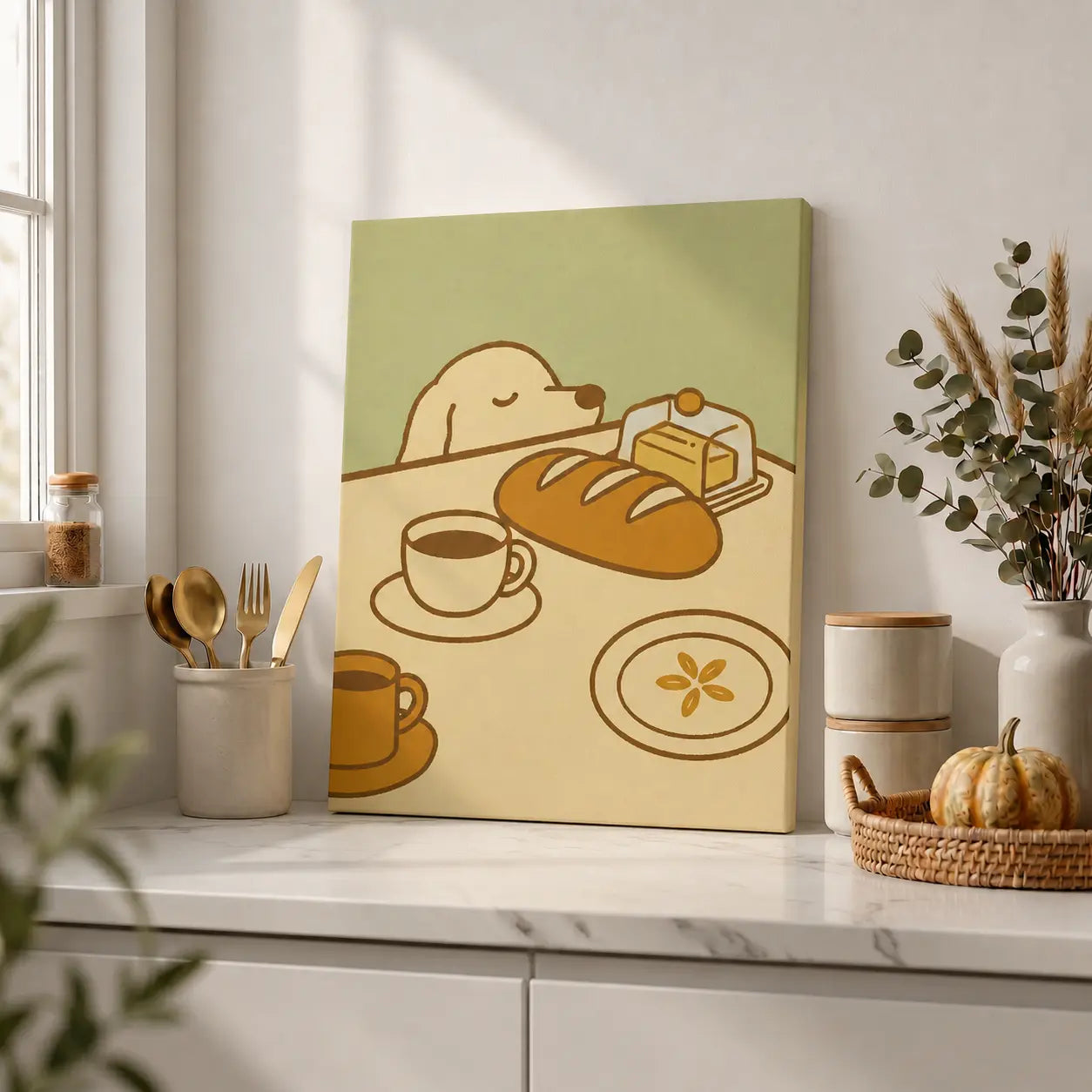 Slow Mornings Start Here | Kitchen Wall Art Canvas