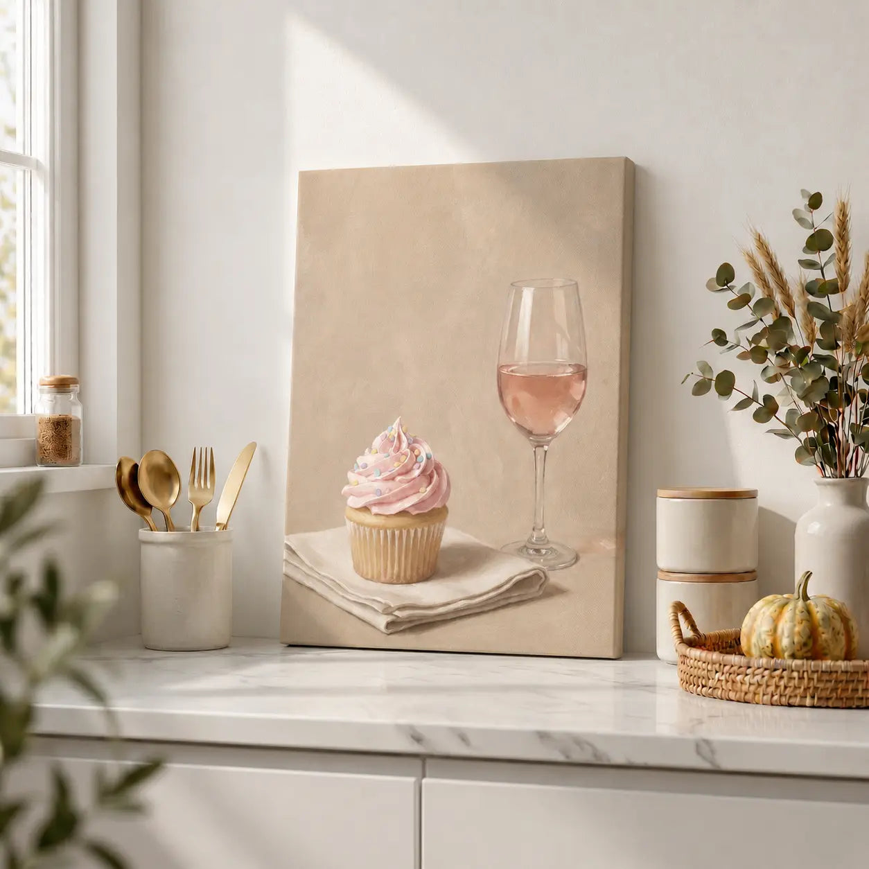 Soft Frosting, Slow Sips | Kitchen Wall Art Canvas
