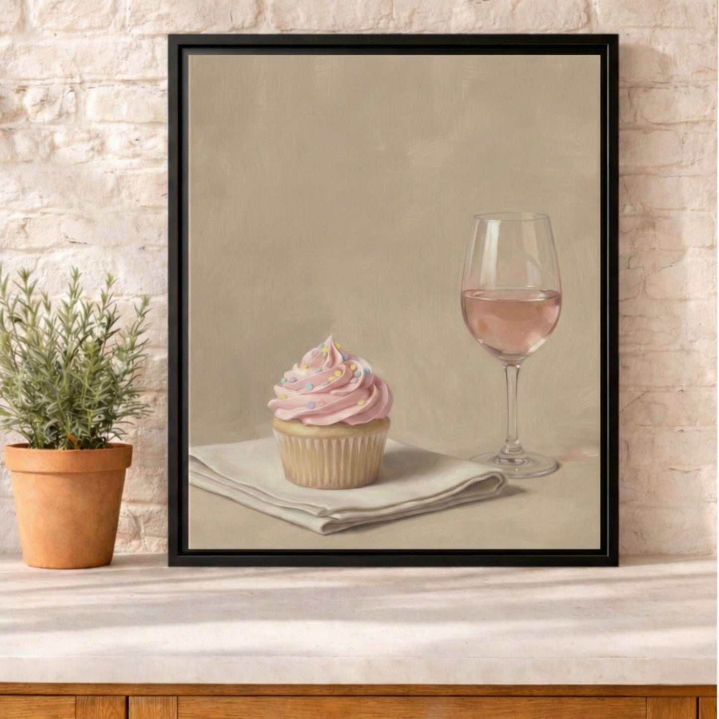 Soft Frosting, Slow Sips Framed Kitchen Canvas Wall Art