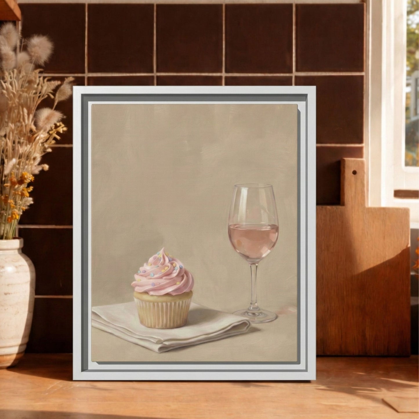 Soft Frosting, Slow Sips Framed Kitchen Canvas Wall Art