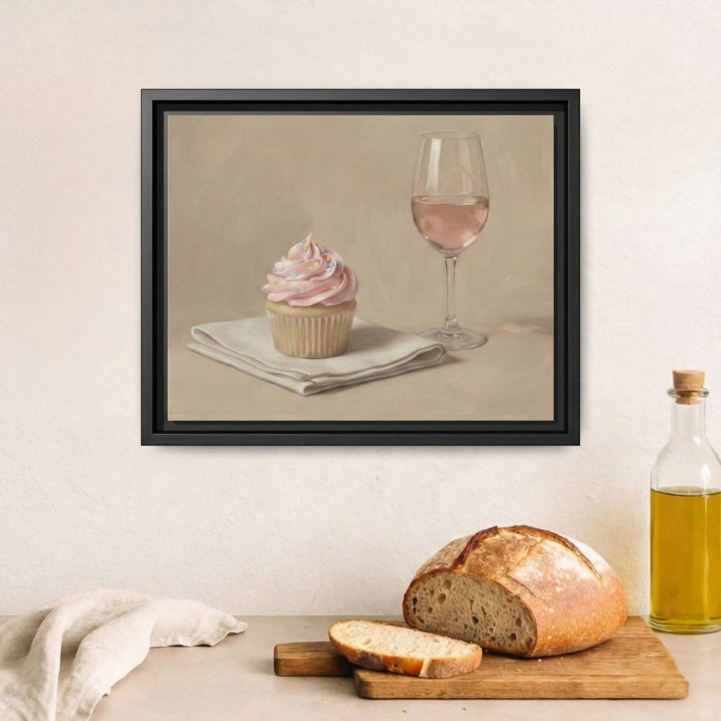 Soft Frosting, Slow Sips Framed Kitchen Canvas Wall Art